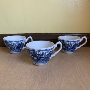 MYOTT Staffordshire Royal Mail blue white cups set of 3